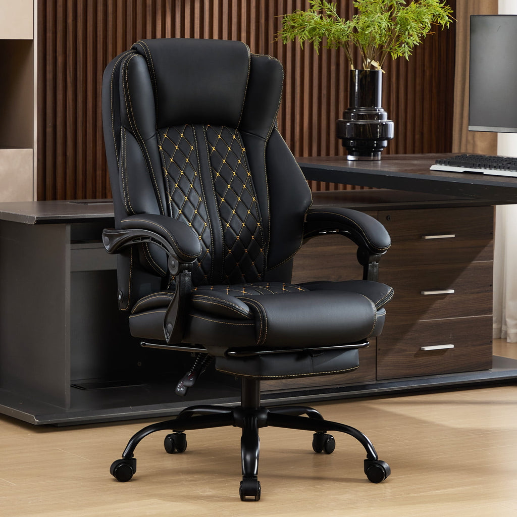 NYOAK Massage Office Chair with Foot Rest, Ergonomic Reclining Desk Chair with Dual Lumbar Kneading Massage, 500lbs Big and Tall Office Chair, Pet-Resistant Leather for Home Office
