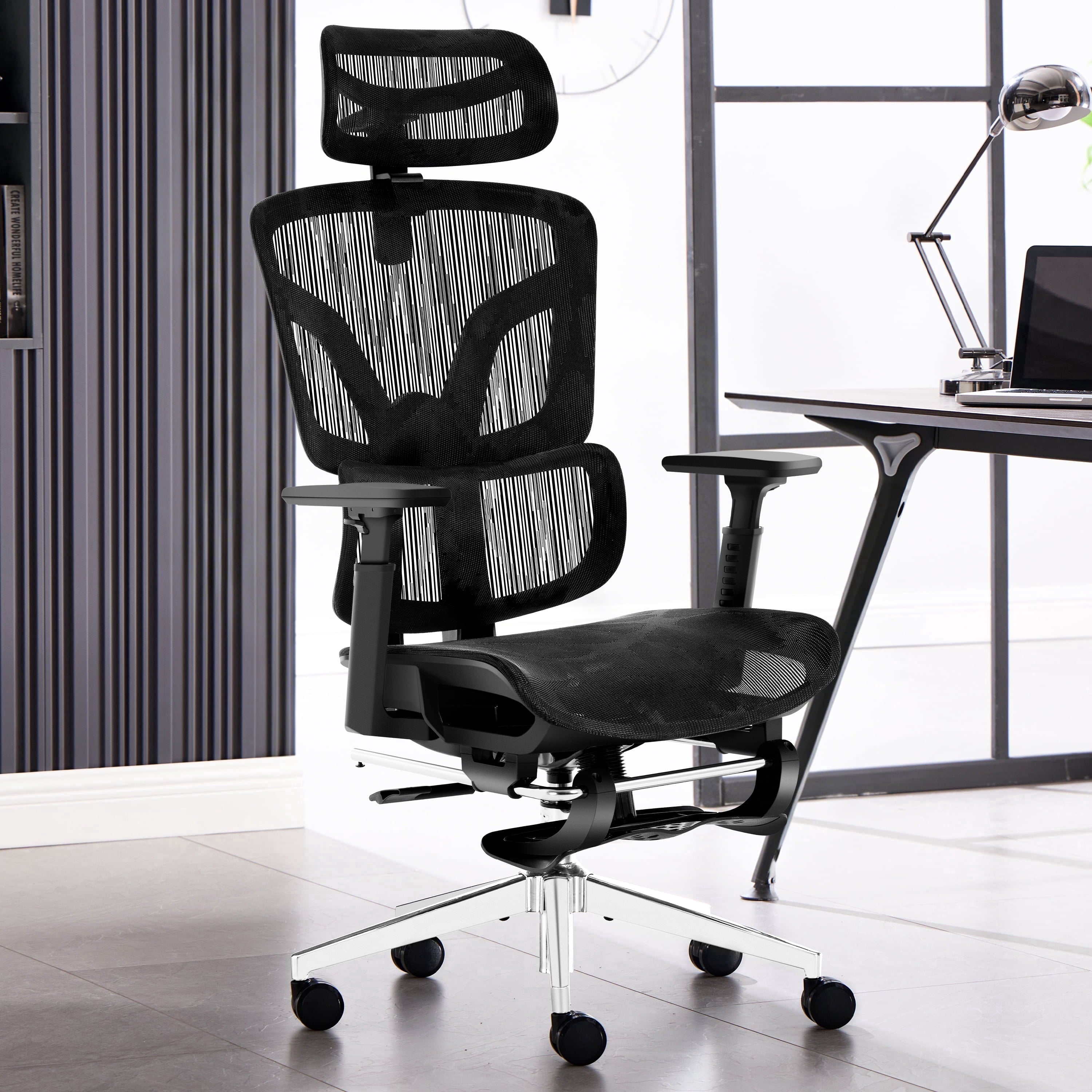 Nexthro Ergonomic Office Chair Mesh Chair with High Back Adjustable Headrest, Lumbar Support, 3D Armrest & Footrest, Swivel Computer Desk Chair(Black)
