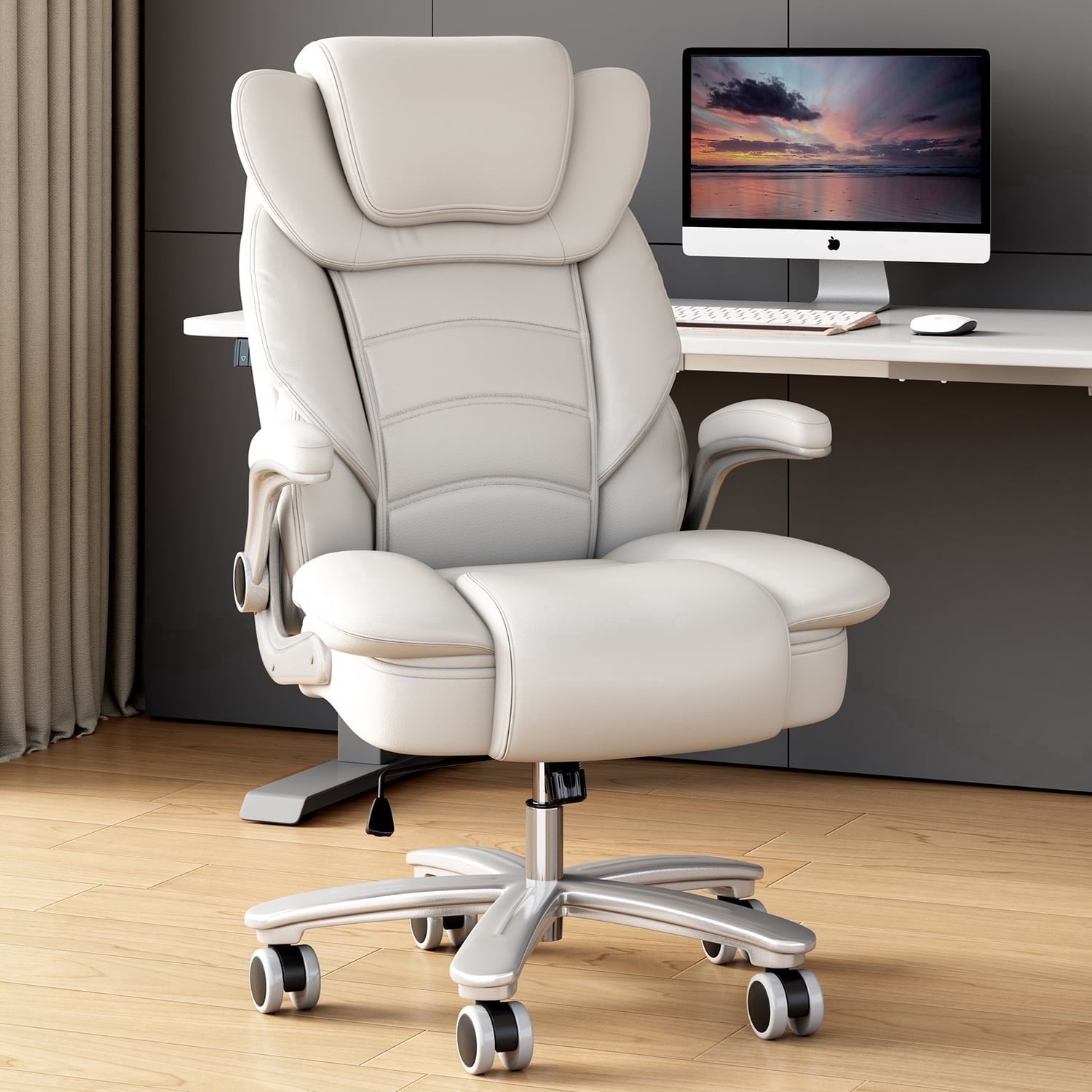 Ninecer Big and Tall Office Chair 400lb Wide Seat, Ergonomic High Back Leather Executive Desk Chair, Computer Chair with Flip-up Arms, Black