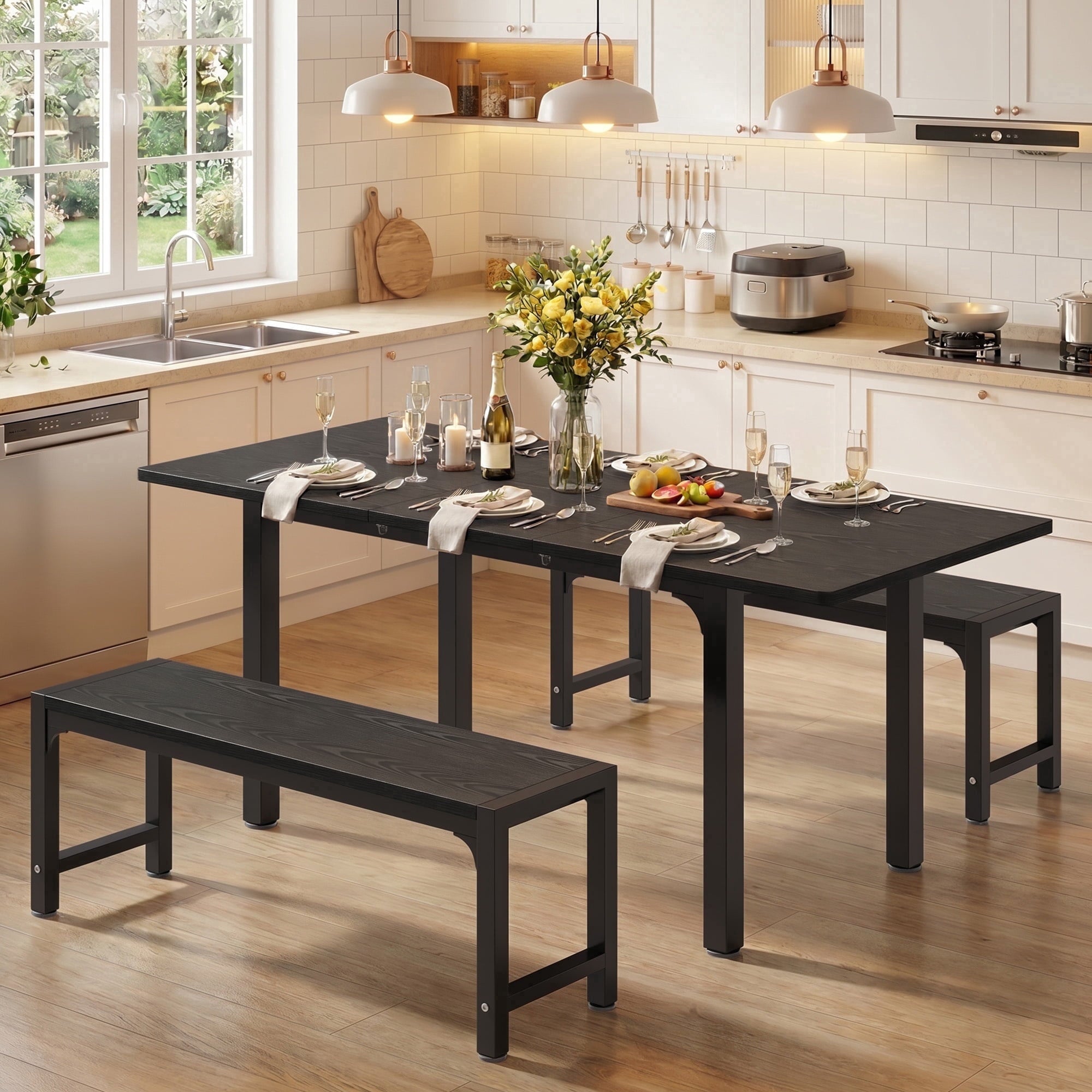 Noelse 5 Piece Dining Table Set for 4, Kitchen Table and Chairs Set with Upholstered Seats and Backrests, Wooden Frame for Kitchen Dining Room