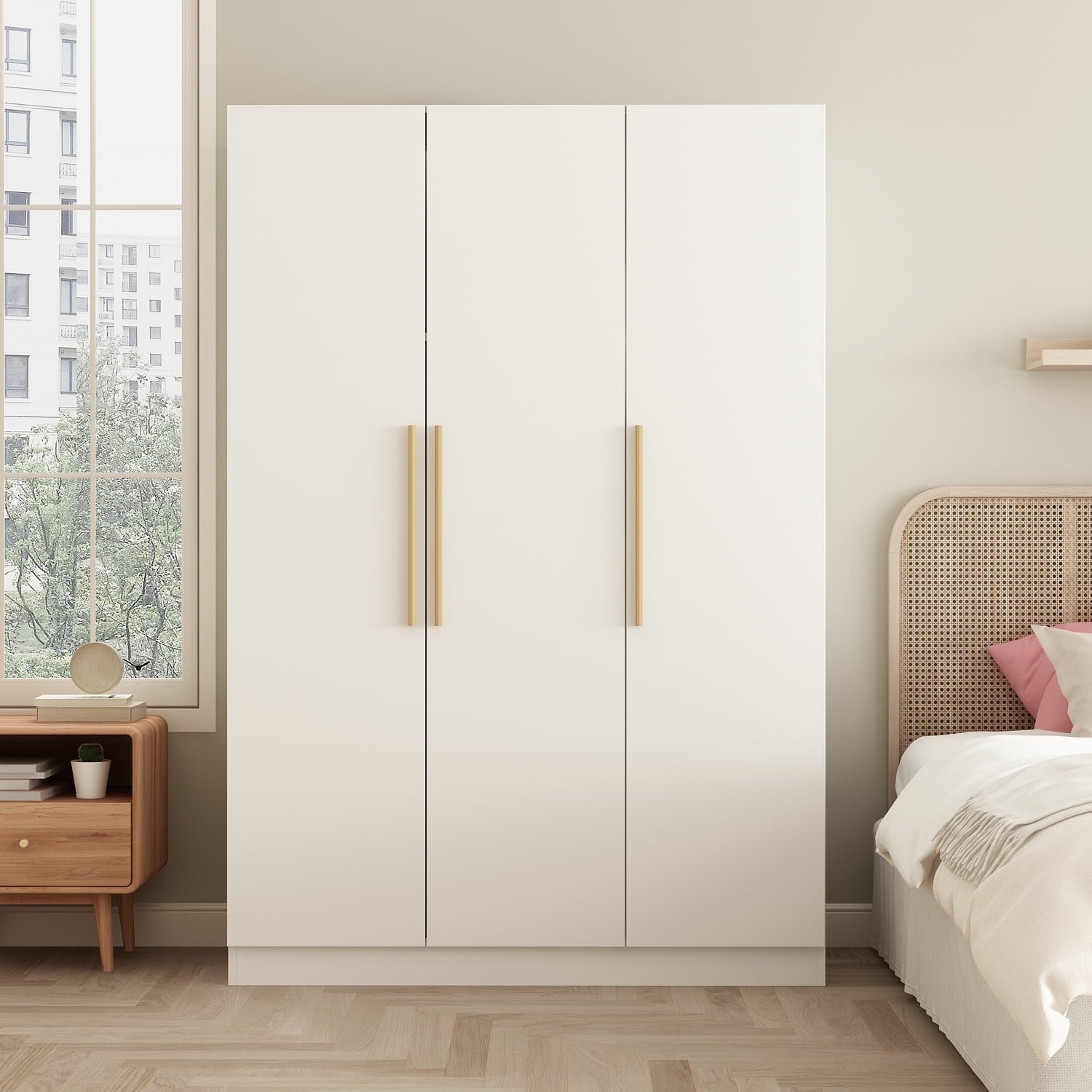 OxyLife 2 Door Wardrobe Armoire, White Closet Storage Organizer with Drawers and Shelves