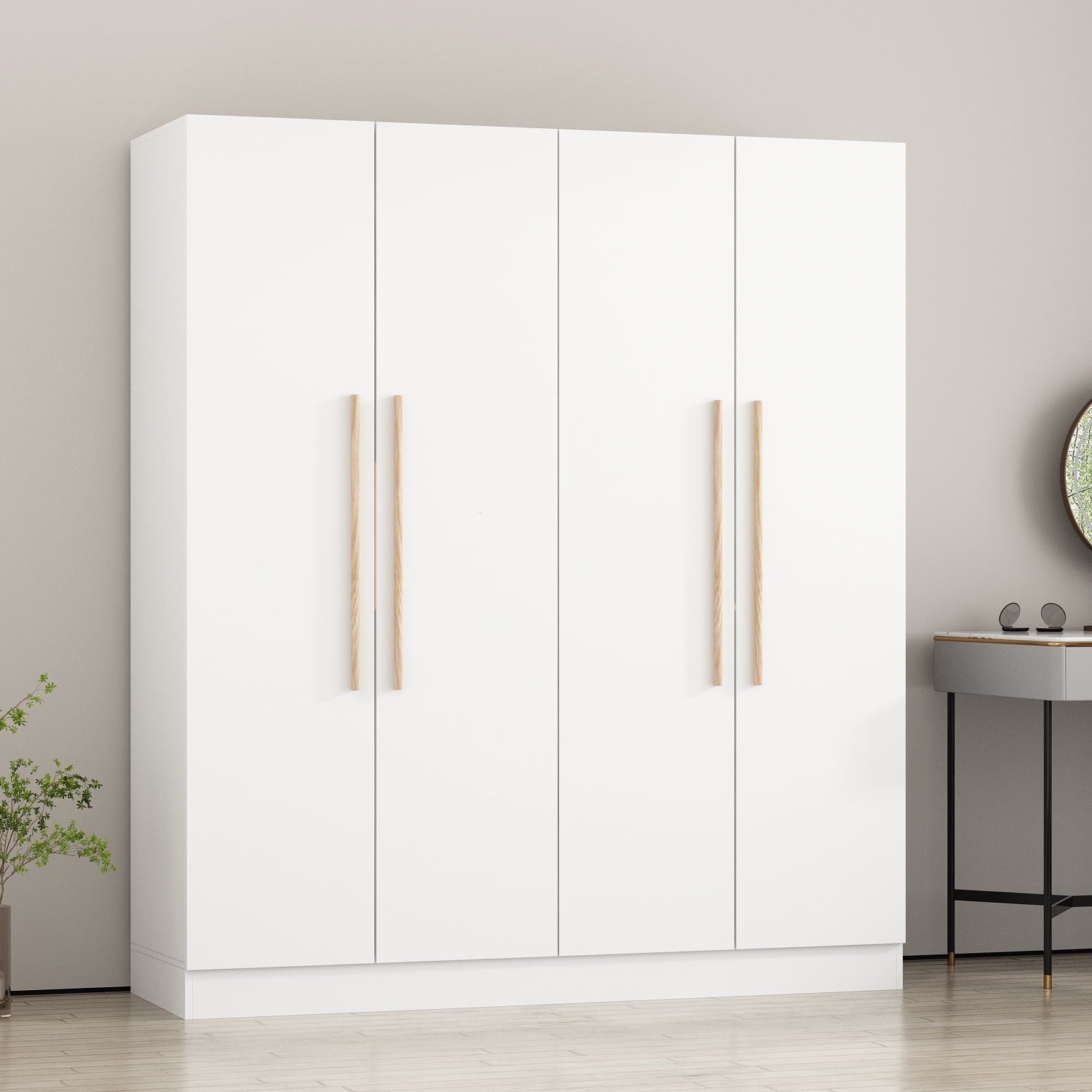OxyLife 2 Door Wardrobe Armoire, White Closet Storage Organizer with Drawers and Shelves