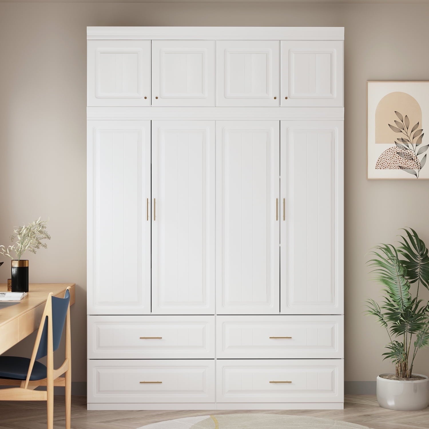 OxyLife 2 Door Wardrobe Armoire, White Closet Storage Organizer with Drawers and Shelves