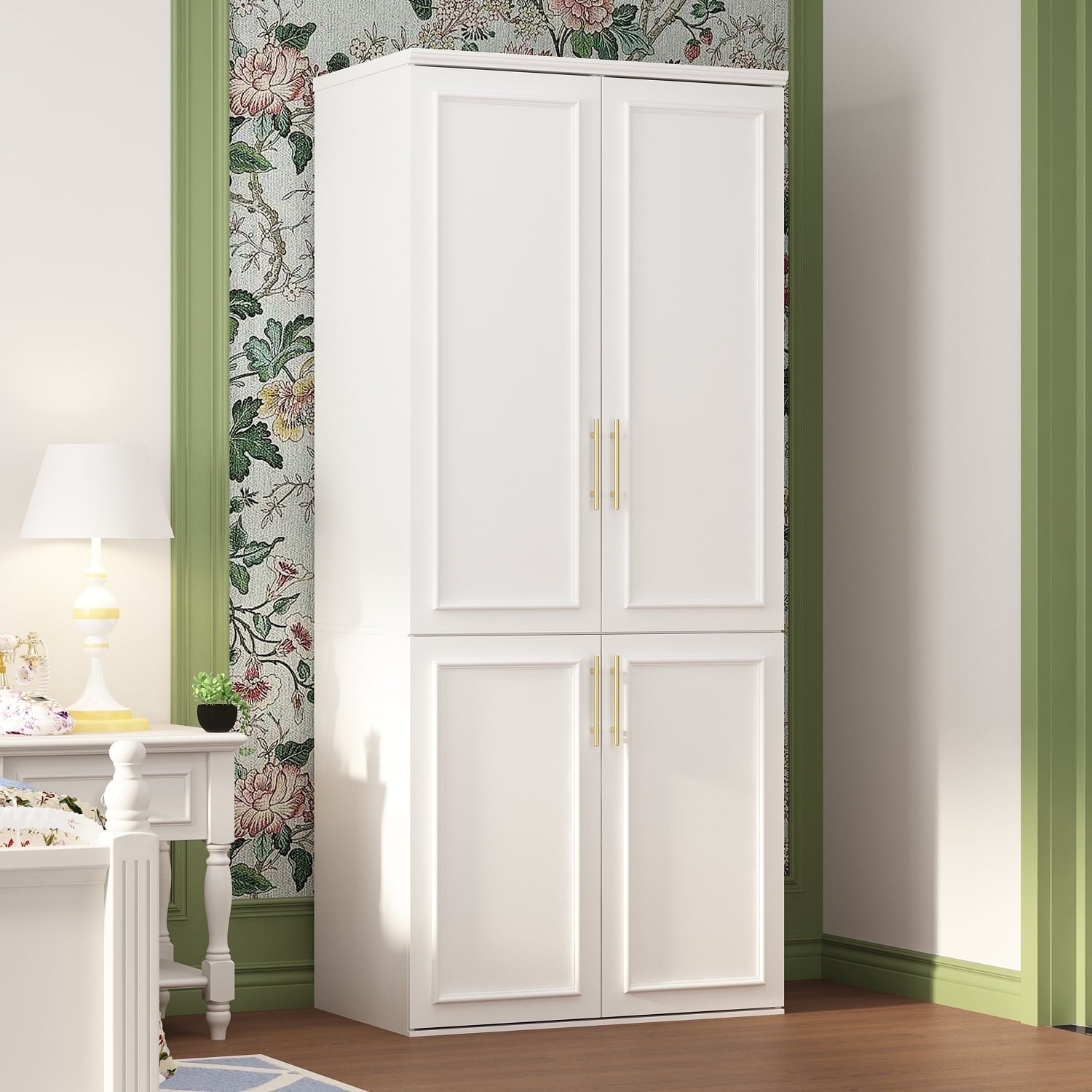 OxyLife 2 Door Wardrobe Armoire, White Closet Storage Organizer with Drawers and Shelves