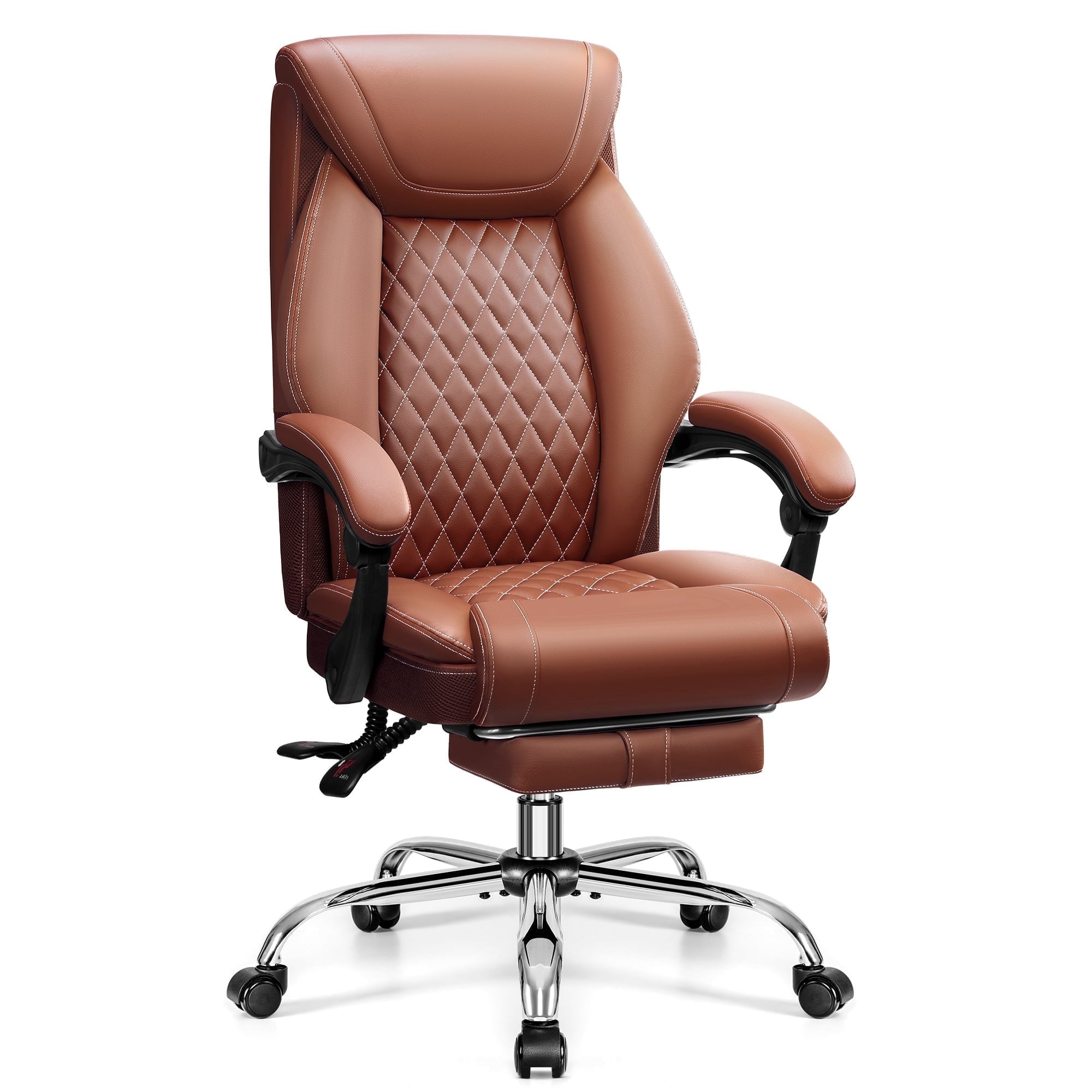 FASTES Ergonomic Office Chair, Big and Tall Leather Desk Chair with Footrest and Lumbar Support, 2-Position Reclining Executive Computer Chair, Black
