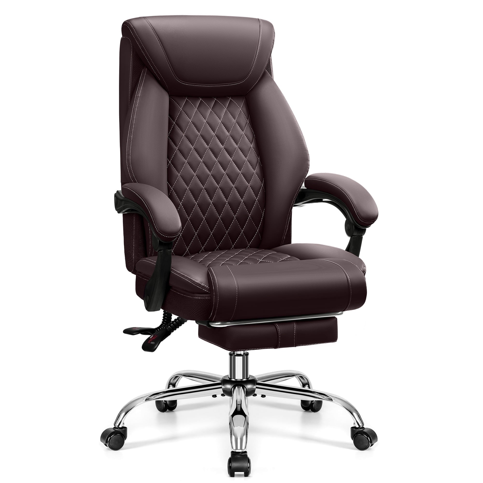 FASTES Ergonomic Office Chair, Big and Tall Leather Desk Chair with Footrest and Lumbar Support, 2-Position Reclining Executive Computer Chair, Black