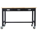 Office Desks 60in Work Bench, Workbench with Drawer Storage, Heavy Duty Bamboo Wood Work Table with Wheels for Garage Home Office,Wooden Office Desks
