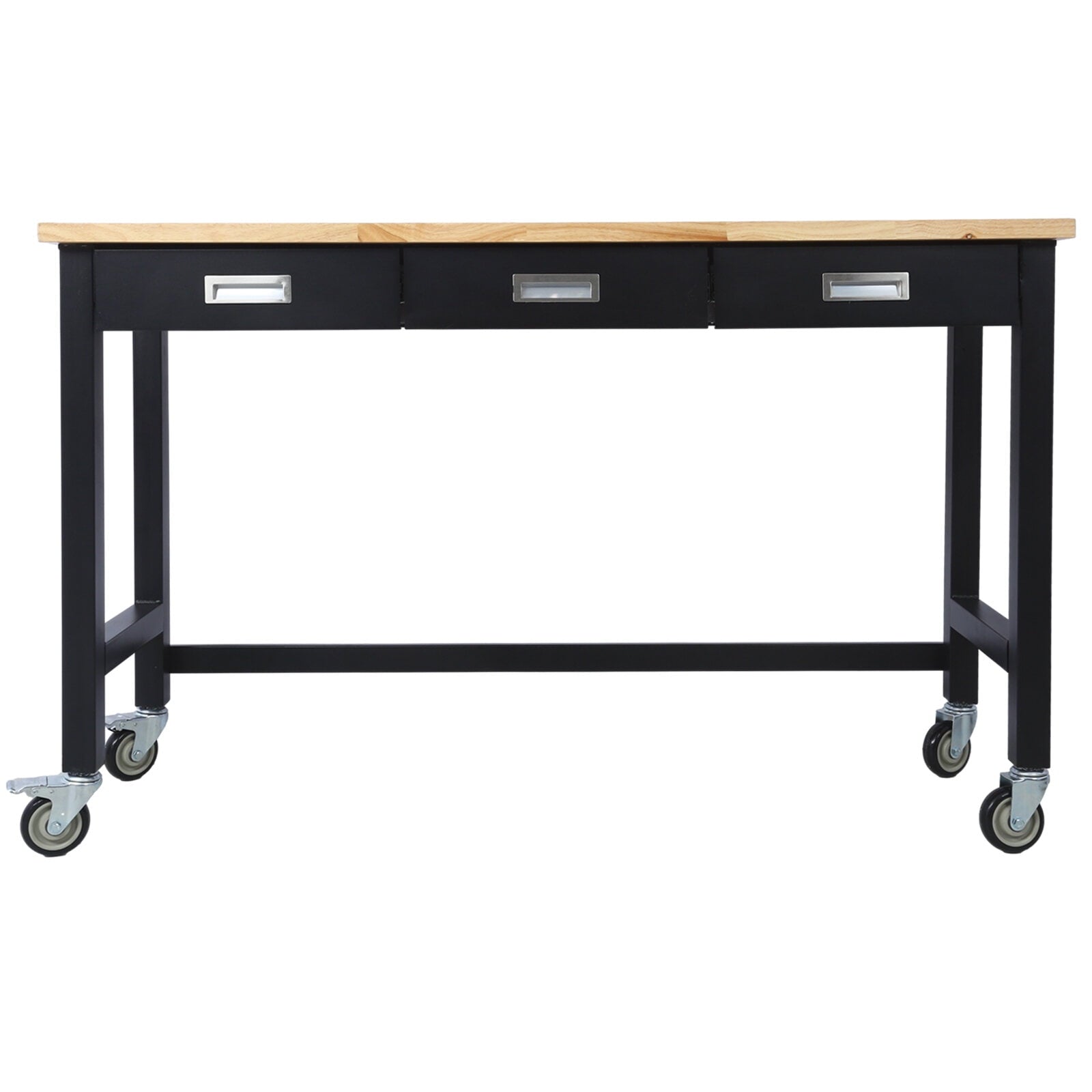 Office Desks 60in Work Bench, Workbench with Drawer Storage, Heavy Duty Bamboo Wood Work Table with Wheels for Garage Home Office,Wooden Office Desks