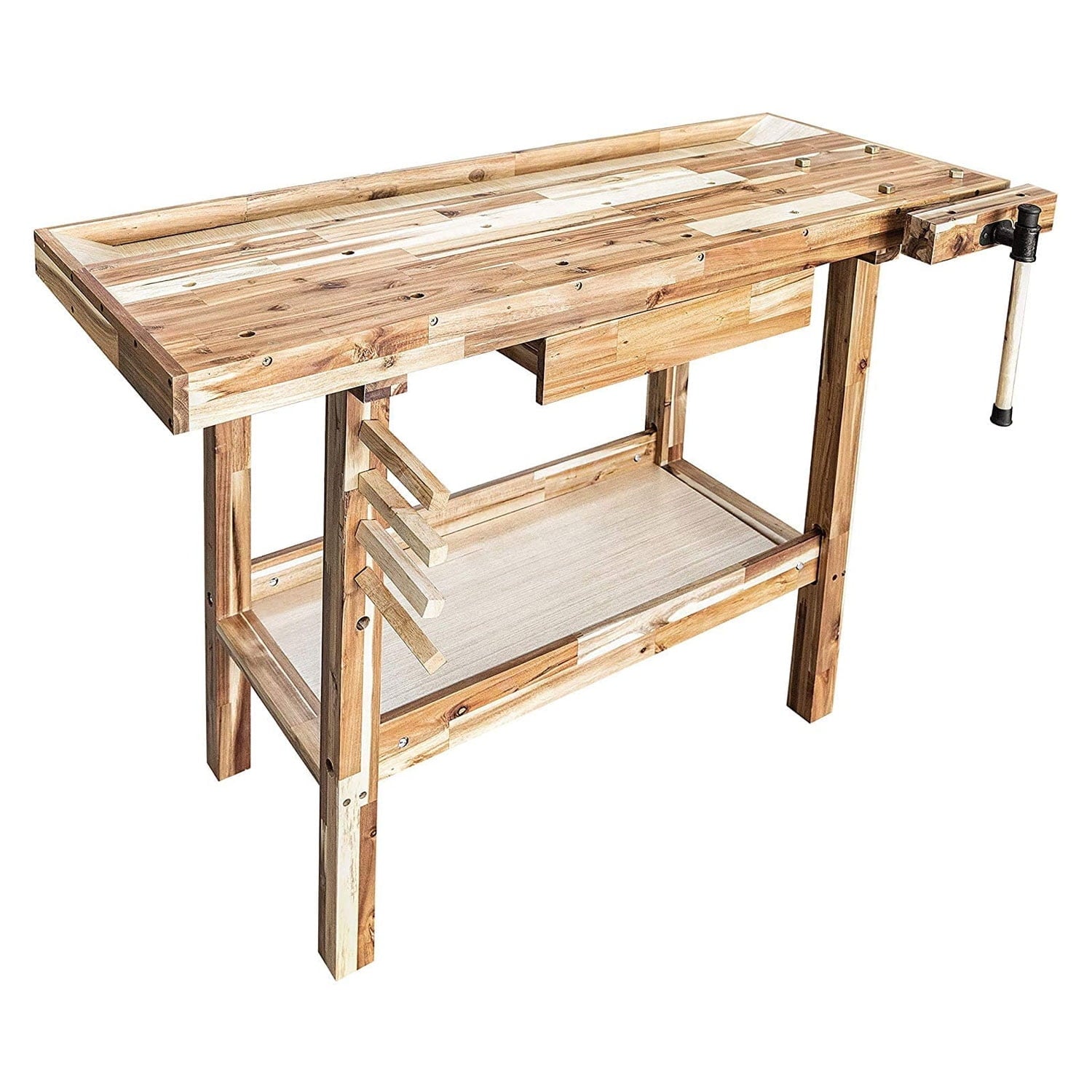 Olympia Tools 48-inch Wood Workbench - 330 lbs Weight Capacity Wooden Workbench for Garage, Workshop and Home - Acacia Woodworking Bench