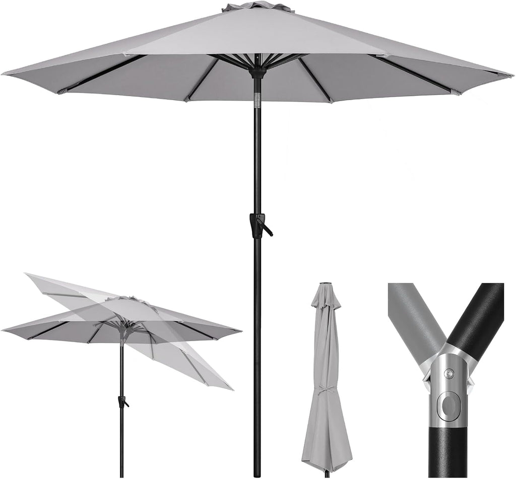 Outdoor Market Table Umbrella with Push Button Tilt and Crank, Large Sun Umbrella with Sturdy Pole and Fade Resistant Canopy