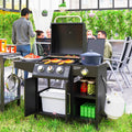 Outsunny 3 Burner Gas Grill with Side Burner, 9.5 KW Output, 310 Sq. in. Cooking Area, Cabinet Style Propane BBQ Grill with Shelves, Black