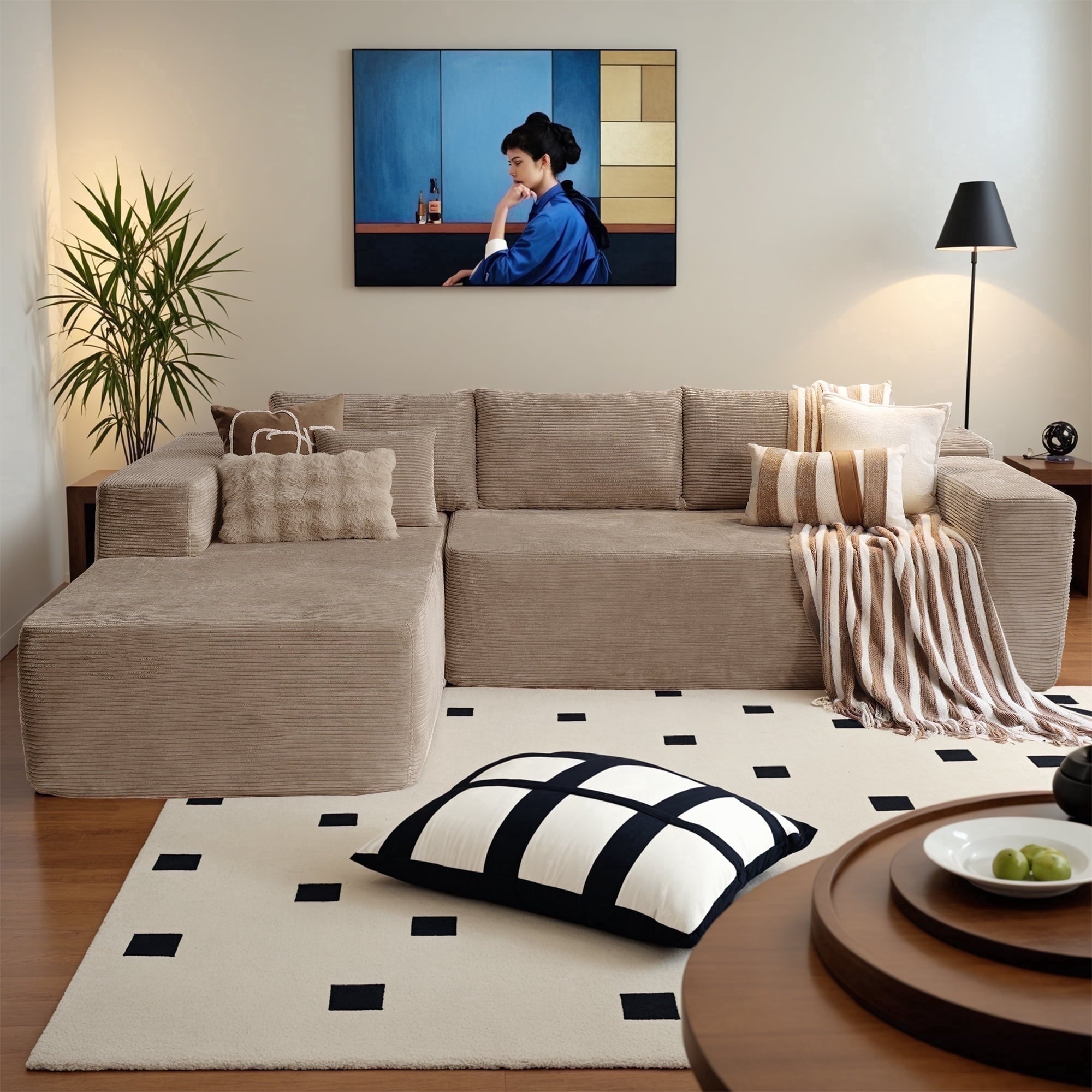 Ovios 106 Cloud Sofa Couch No Assembly Boneless Deep Seat Sofa for Living Room, Black (Corduroy)