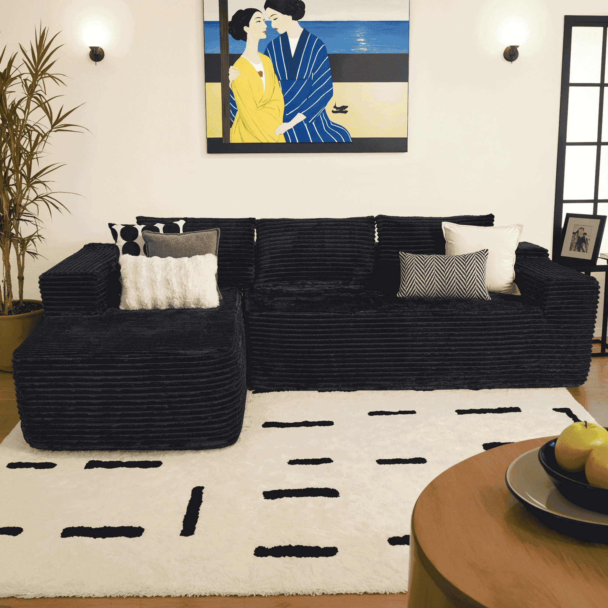 Ovios 106 Cloud Sofa Couch No Assembly Boneless Deep Seat Sofa for Living Room, Black (Corduroy)
