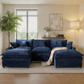 Ovios 108 Modular Sectional Sofa U-Shaped Cloud Couch with 2 Ottomans, Comfy Living Room Furniture, Chenille, Dark Blue