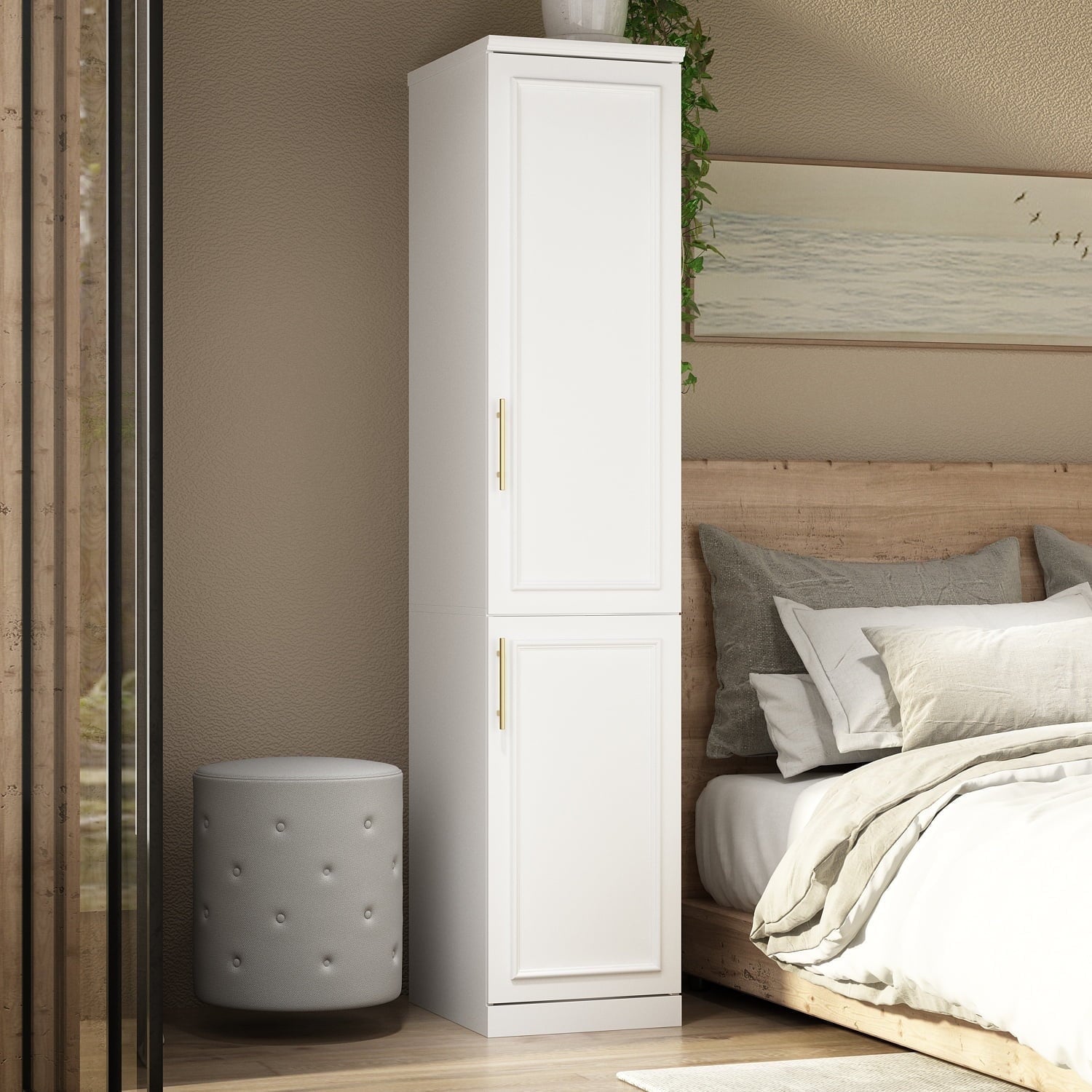 OxyLife 2 Door Wardrobe Armoire, White Closet Storage Organizer with Drawers and Shelves