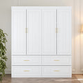 Oxylife 4-Door Wardrobe Armoire, Closet with Shelves and Drawers,Storage Cabinet with Rod for Bedroom, 93.3 H,White