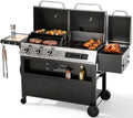 MF Studio 3-Burner Gas and Charcoal Combo Grill with Offset Smoker Large Dual Fuel BBQ Grill for Outdoor