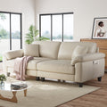 83 Couch Premium PU Leather Sofa, Comfy Extra Deep Seat 3 Seater Couch for Living Room, Oversized Loveseat with 2 Pillows, Beige