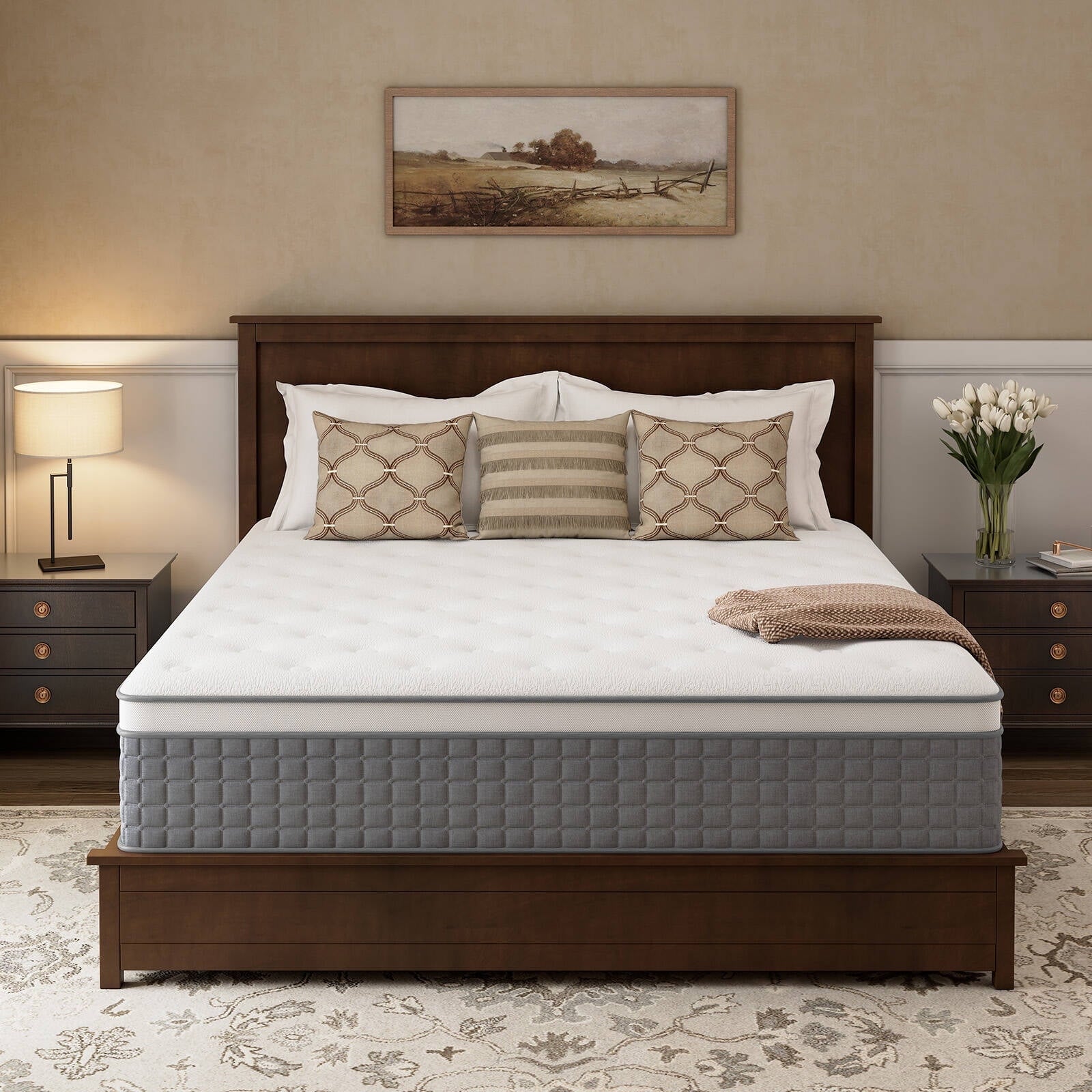 GREOO Queen Size Mattress in a Box 12 Hybrid Cooling Gel Memory Foam with Individually Pocket Coils Firm Pressure Relief CertiPUR-US