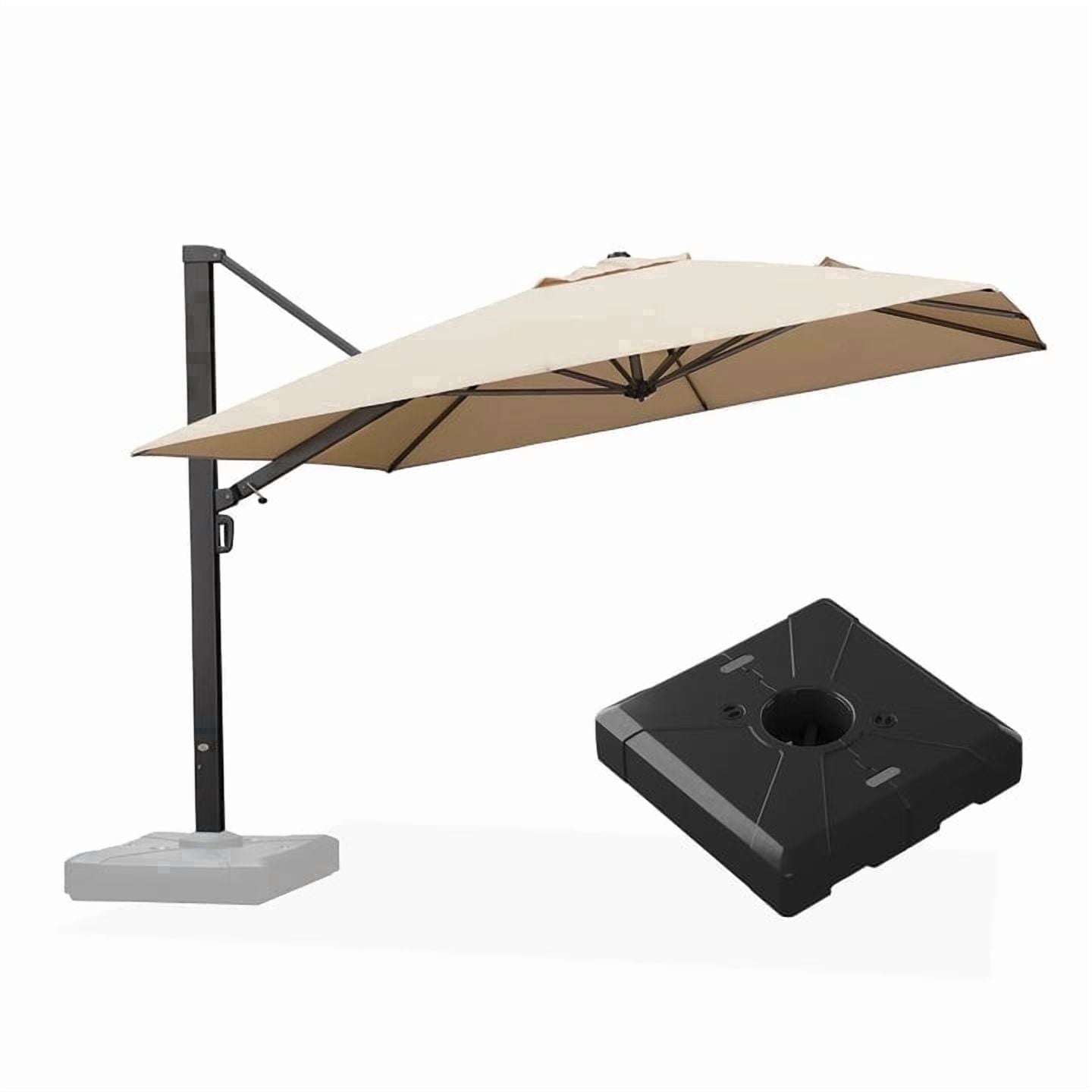 PURPLE LEAF 12 FT Outdoor Cantilever Umbrellas Square Aluminum Windproof Offset Umbrella with 360°Rotation Tilt Adjutable Garden Pool Large Patio Umbrella,Gray