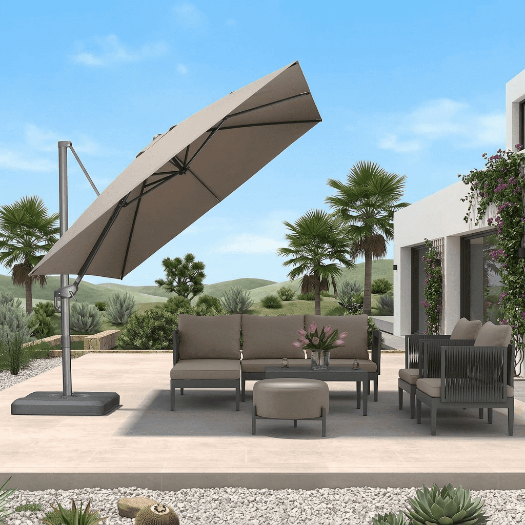 PURPLE LEAF 10' X 13' Rectangle Cantilever Umbrella with Base Outdoor Large Aluminum Patio Umbrella with 3-Year Fade Resistance Recycled Fabric and 360-degree Rotation for Deck Pool, Graphite Grey