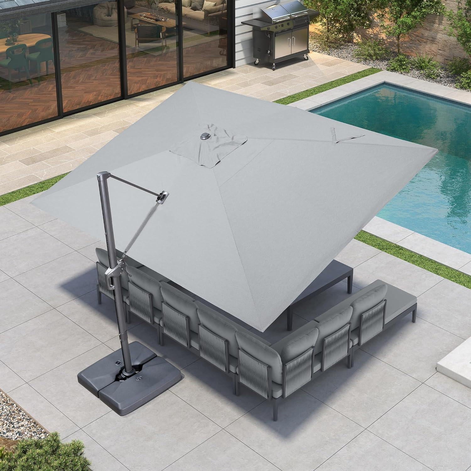 PURPLE LEAF 10' X 13' Rectangle Cantilever Umbrella with Base Outdoor Large Aluminum Patio Umbrella with 3-Year Fade Resistance Recycled Fabric and 360-degree Rotation for Deck Pool, Graphite Grey