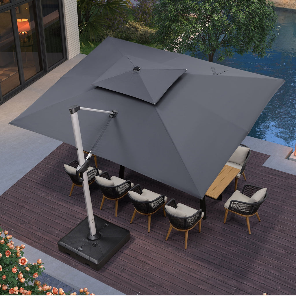 PURPLE LEAF 10 x 13FT Deluxe Rectangular Patio Umbrella, Large Offset Cantilever Umbrella with 360° Rotation, Gray