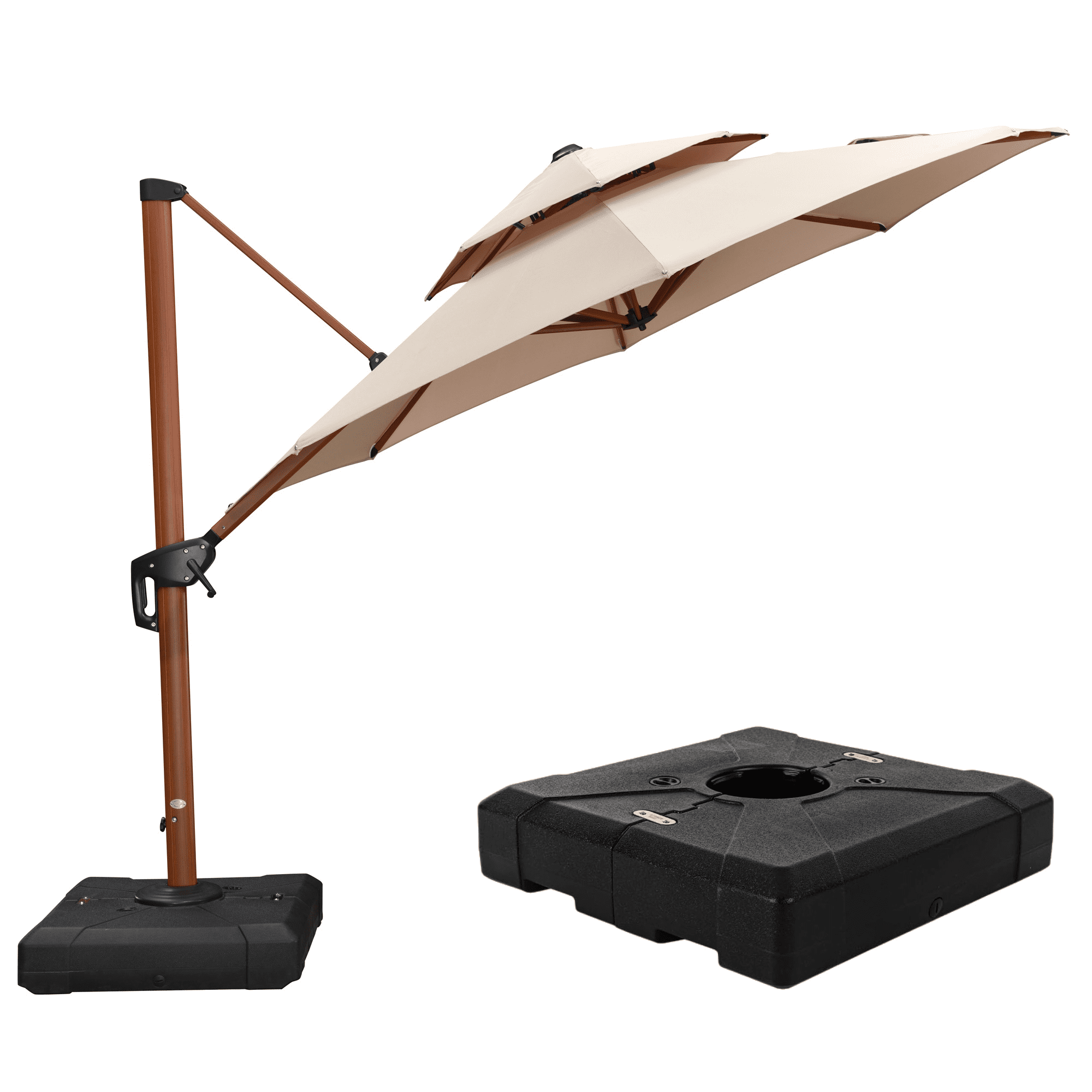PURPLE LEAF 11FT Deluxe Round Wood Grain Patio Umbrella, Large Offset Cantilever Umbrella with 360° Rotation, Navy Blue