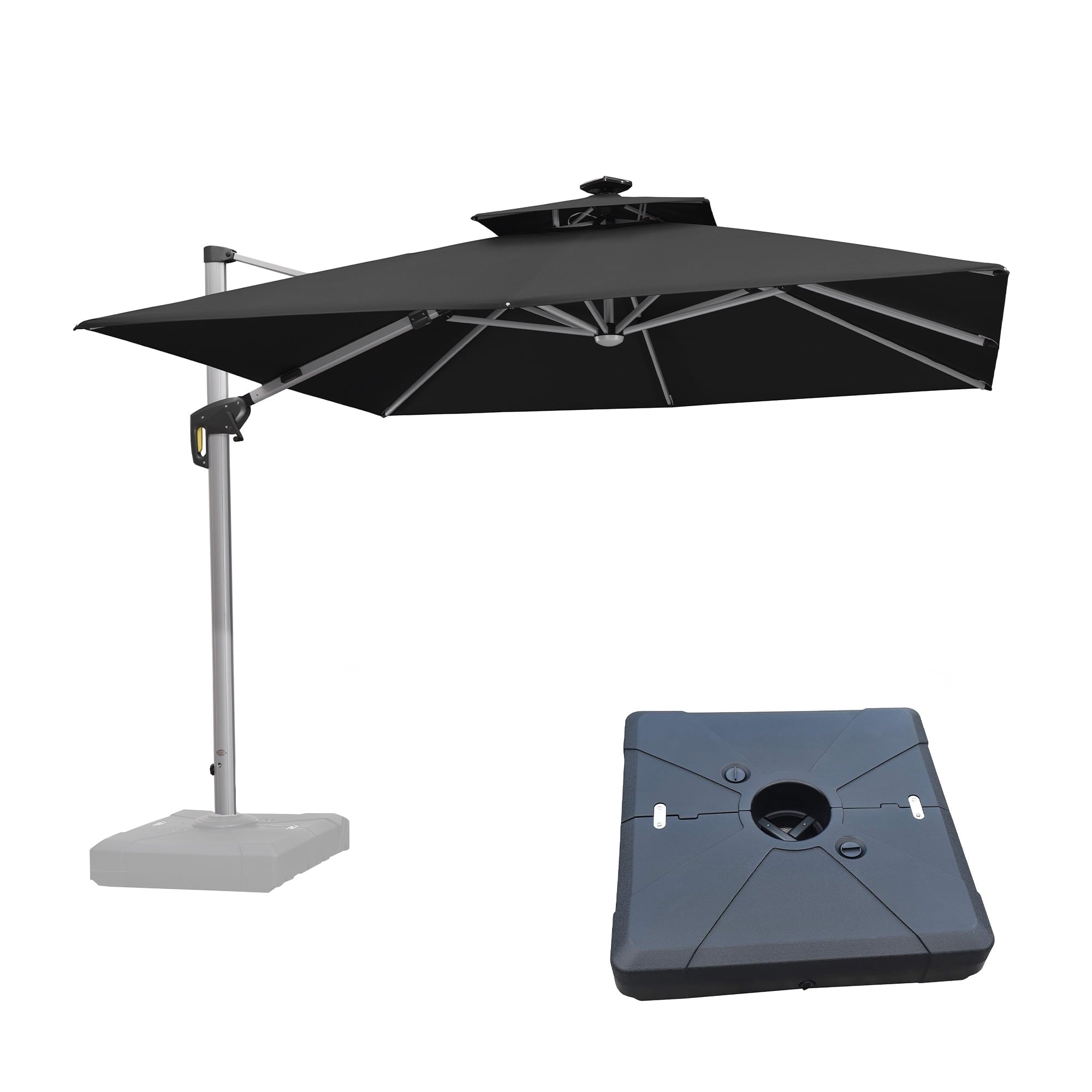 PURPLE LEAF 9 x 12FT Deluxe Rectangle Solar Powered LED Patio Umbrella with Base, Large Offset Cantilever Umbrella with 360° Rotation, Navy Blue