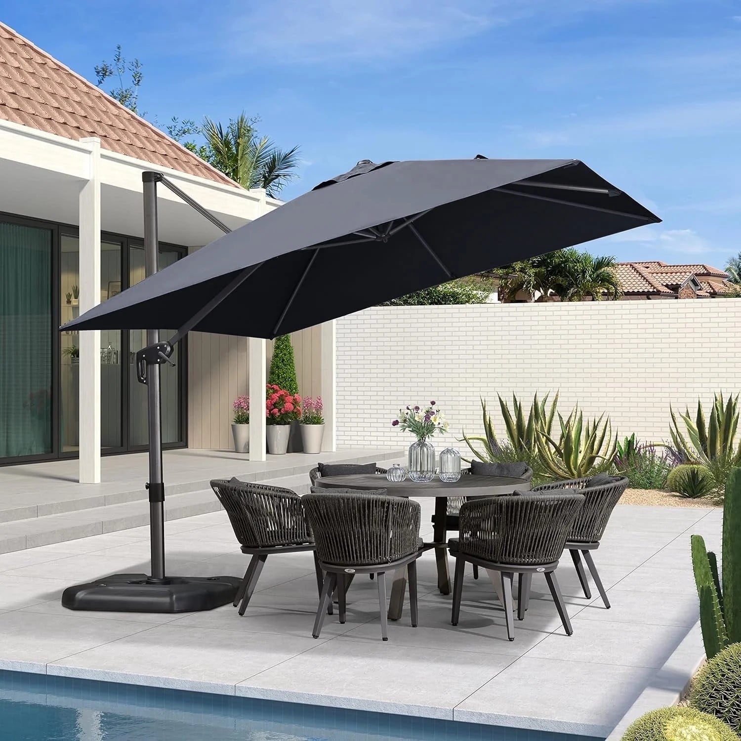 PURPLE LEAF 10x10 Ft Cantilever Umbrella Square Outdoor Patio Umbrella Large Offset Hanging Umbrella Aluminum Umbrella with 360°Rotation Adjustable Garden Pool Umbrella,Gray