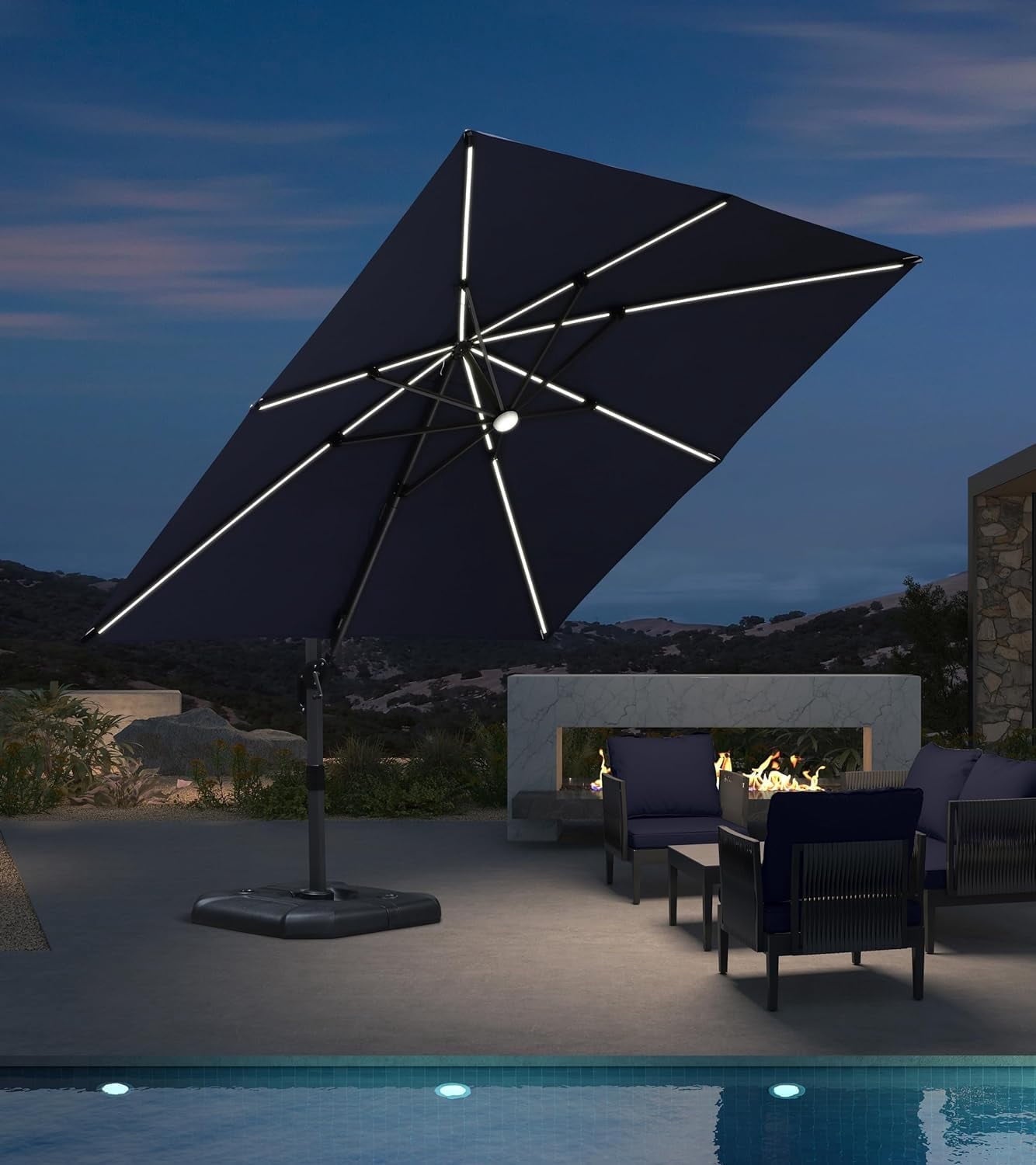 PURPLE LEAF 10x10 Ft Cantilever Umbrella Square Outdoor Patio Umbrella Large Offset Hanging Umbrella Aluminum Umbrella with 360°Rotation Adjustable Garden Pool Umbrella,Gray