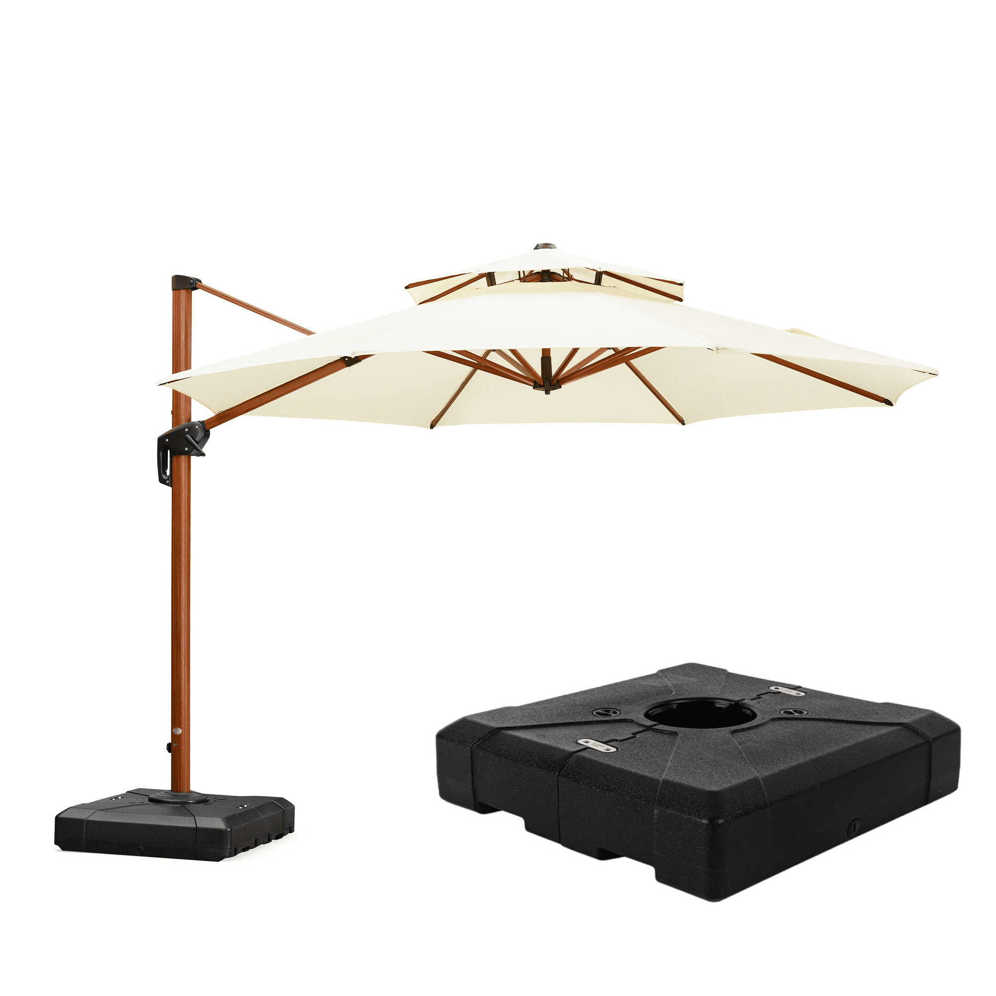 PURPLE LEAF 11FT Deluxe Round Wood Grain Patio Umbrella, Large Offset Cantilever Umbrella with 360° Rotation, Navy Blue