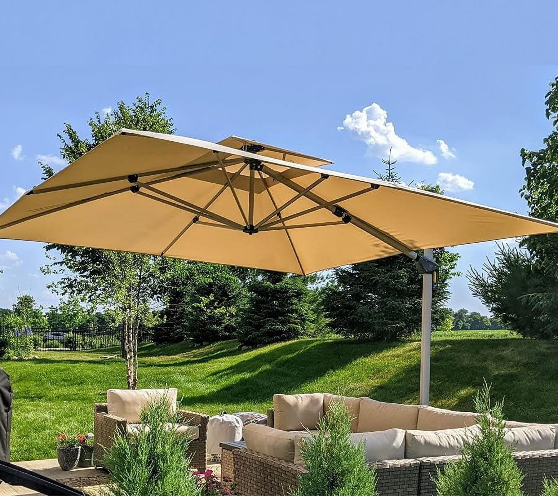 PURPLE LEAF 10 x 13FT Deluxe Rectangular Patio Umbrella, Large Offset Cantilever Umbrella with 360° Rotation, Gray