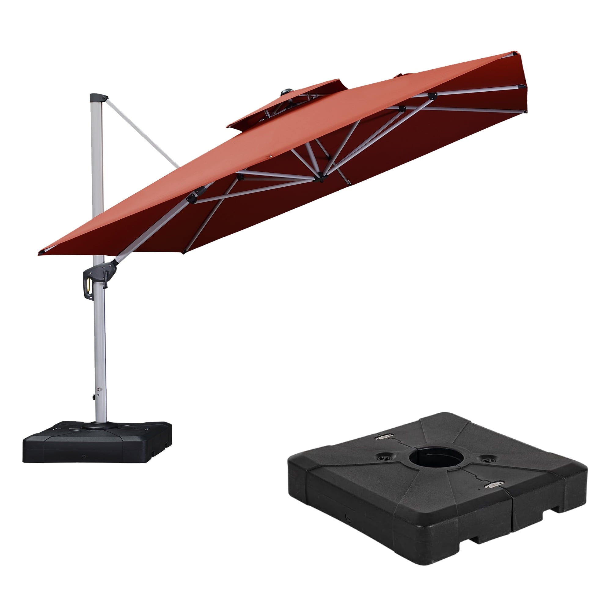 PURPLE LEAF 10 x 13FT Deluxe Rectangular Patio Umbrella, Large Offset Cantilever Umbrella with 360° Rotation, Gray