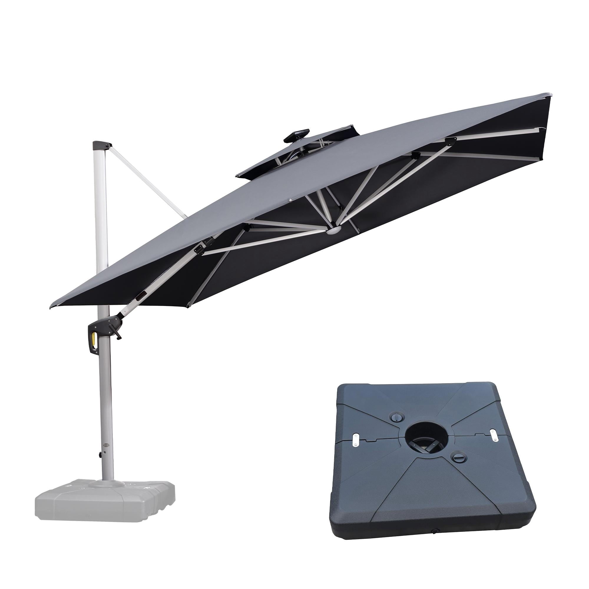 PURPLE LEAF 9 x 12FT Deluxe Rectangle Solar Powered LED Patio Umbrella with Base, Large Offset Cantilever Umbrella with 360° Rotation, Navy Blue