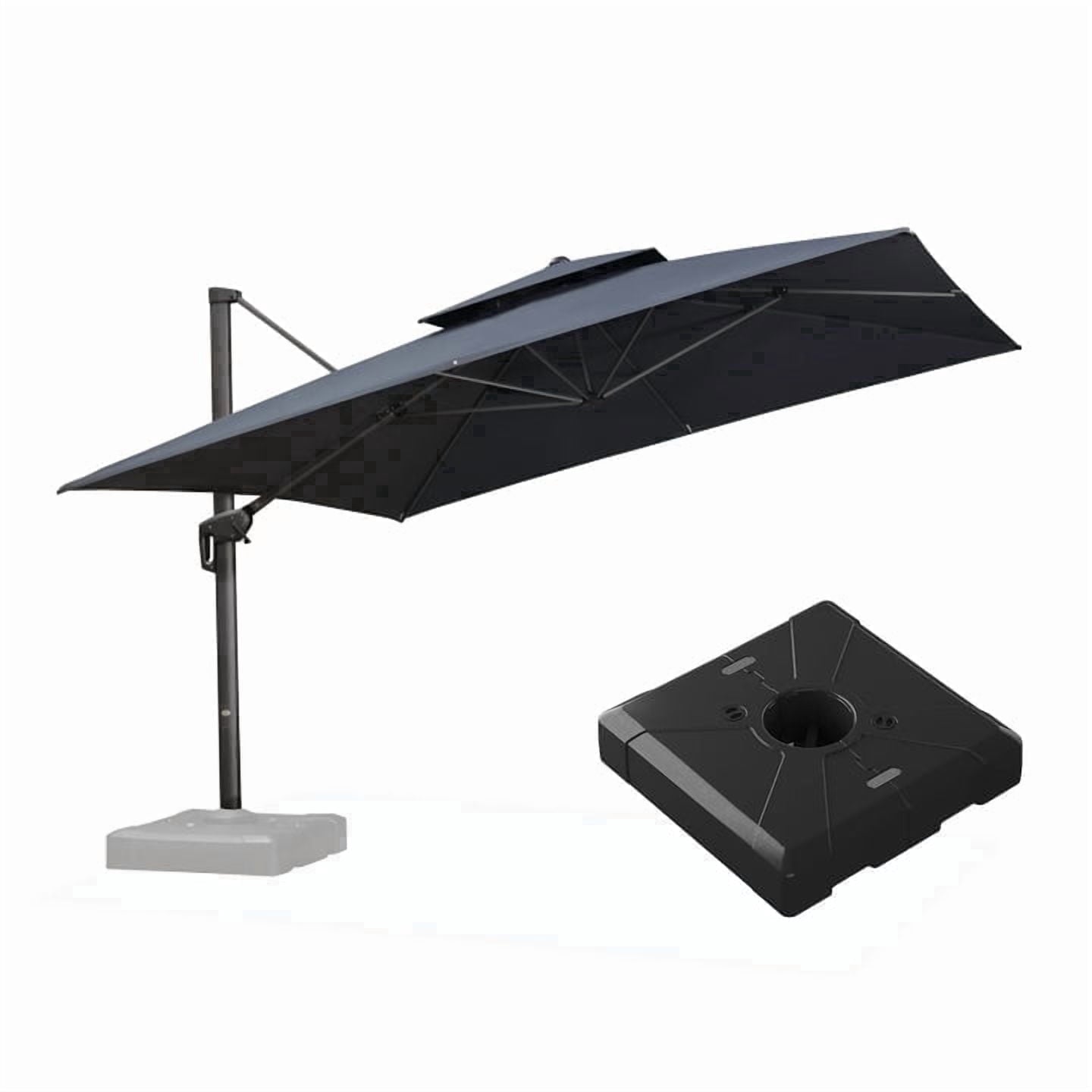 PURPLE LEAF Cantilever Umbrellas 12FT Square Large Patio Umbrella Offset Umbrella with 360°Rotation Tilting And Hanging Double Top, Grey