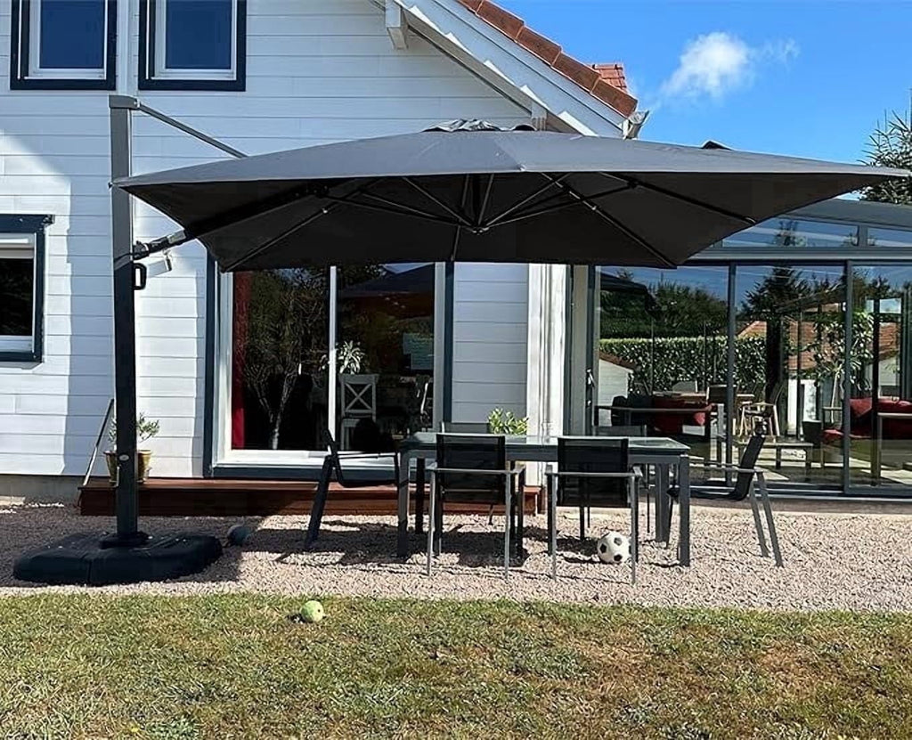PURPLE LEAF 12 FT Outdoor Cantilever Umbrellas Square Aluminum Windproof Offset Umbrella with 360°Rotation Tilt Adjutable Garden Pool Large Patio Umbrella,Gray