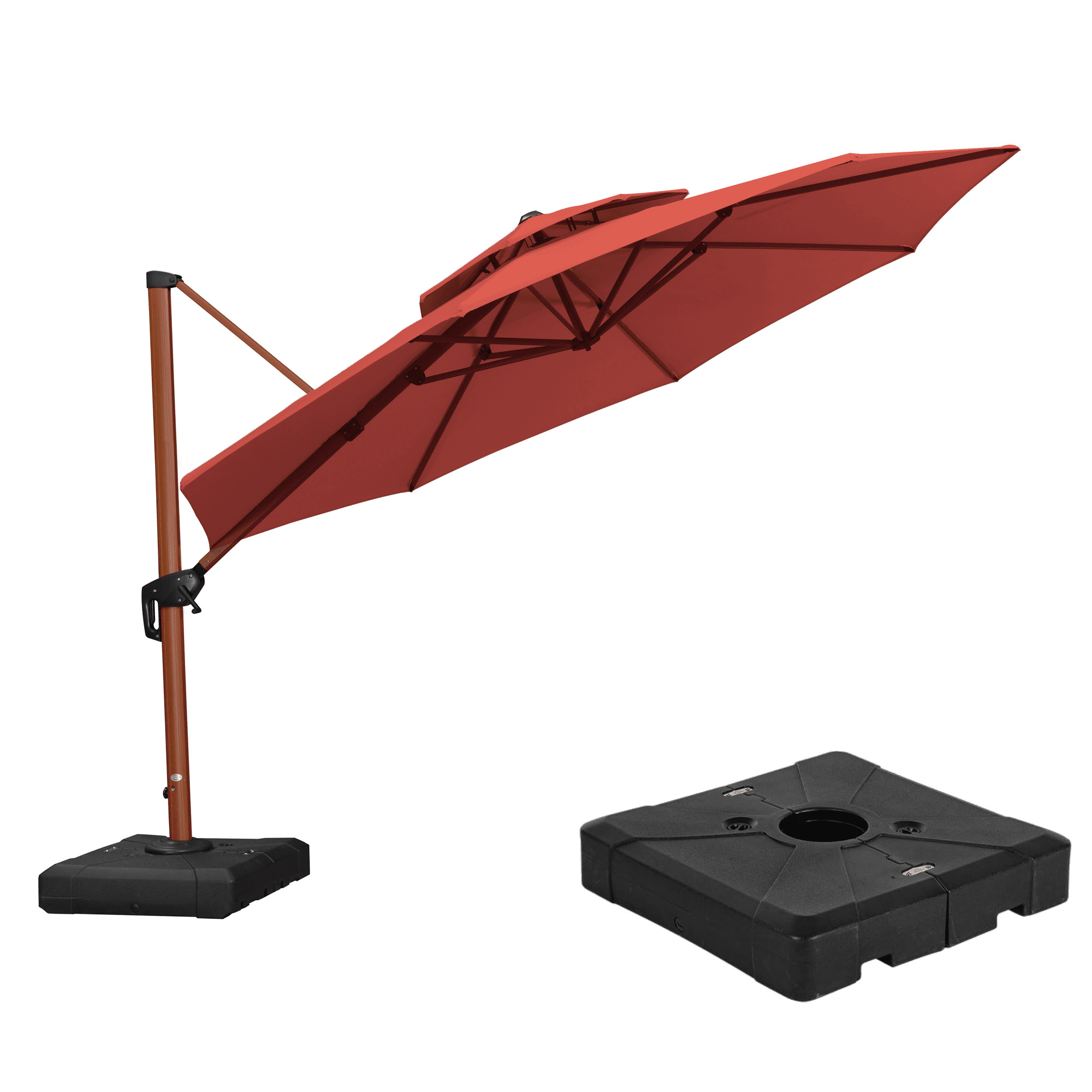 PURPLE LEAF 11FT Deluxe Round Wood Grain Patio Umbrella, Large Offset Cantilever Umbrella with 360° Rotation, Navy Blue