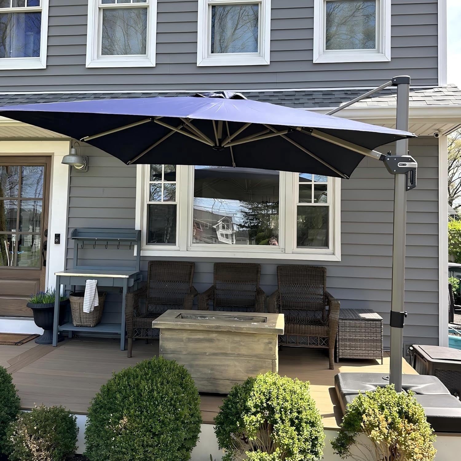 PURPLE LEAF Patio Umbrella with Base Included, 10ft Outdoor Aluminum Cantilever Umbrella with 360° Rotation, Aluminum Large Offset Umbrella for Outdoor Garden Pool, Beige