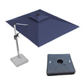 PURPLE LEAF 9 x 12FT Deluxe Rectangle Solar Powered LED Patio Umbrella with Base, Large Offset Cantilever Umbrella with 360° Rotation, Navy Blue