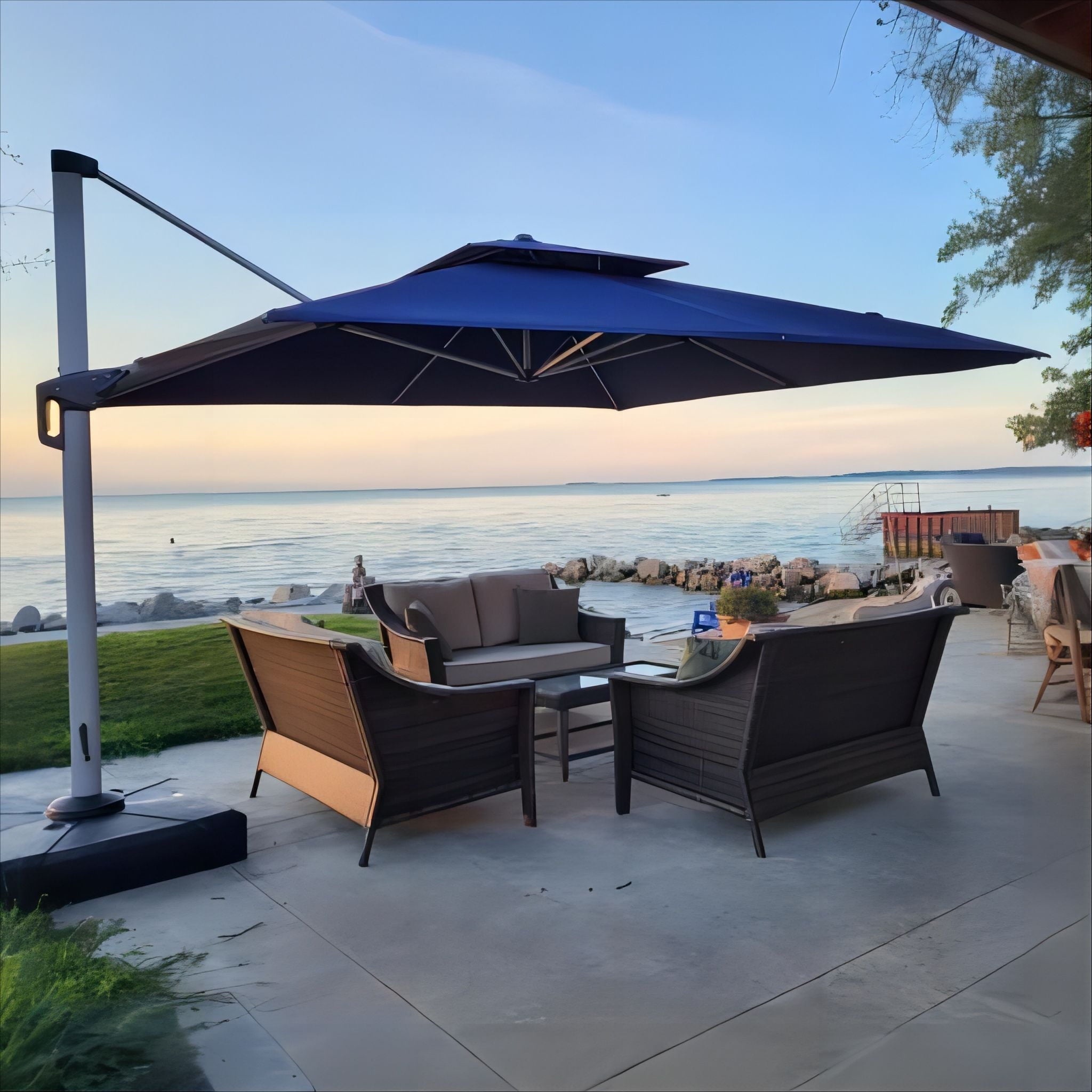 PURPLE LEAF 10 x 13FT Deluxe Rectangular Patio Umbrella, Large Offset Cantilever Umbrella with 360° Rotation, Gray