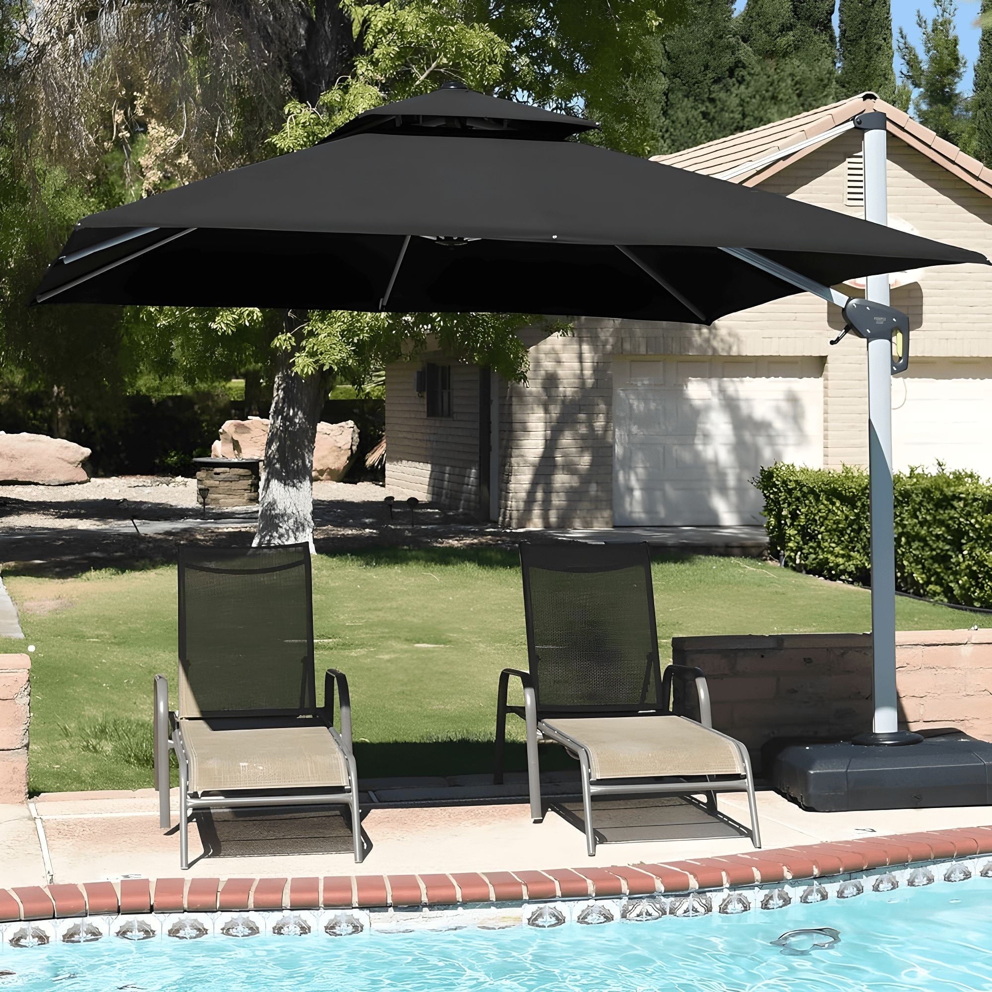 PURPLE LEAF 10 x 13FT Deluxe Rectangular Patio Umbrella, Large Offset Cantilever Umbrella with 360° Rotation, Gray