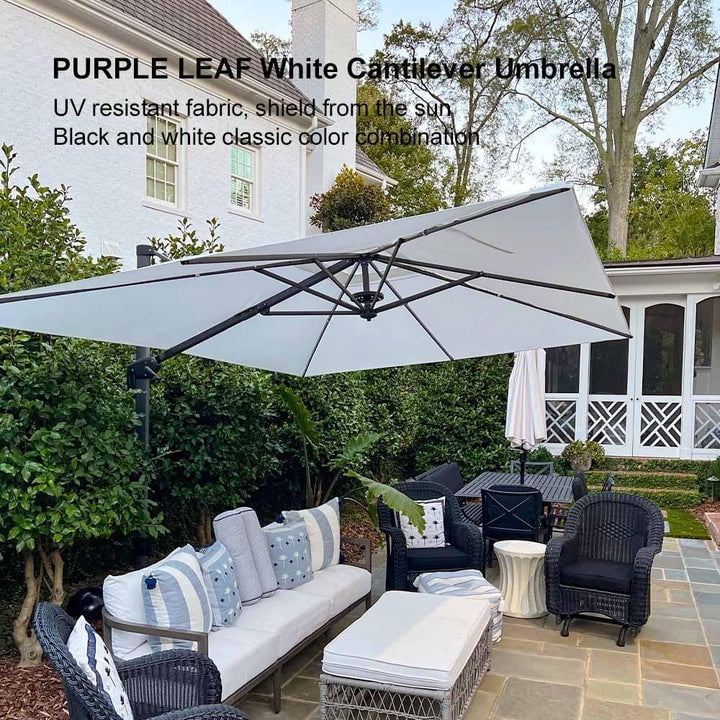 PURPLE LEAF 10x10 Ft Cantilever Umbrella Square Outdoor Patio Umbrella Large Offset Hanging Umbrella Aluminum Umbrella with 360°Rotation Adjustable Garden Pool Umbrella,Gray