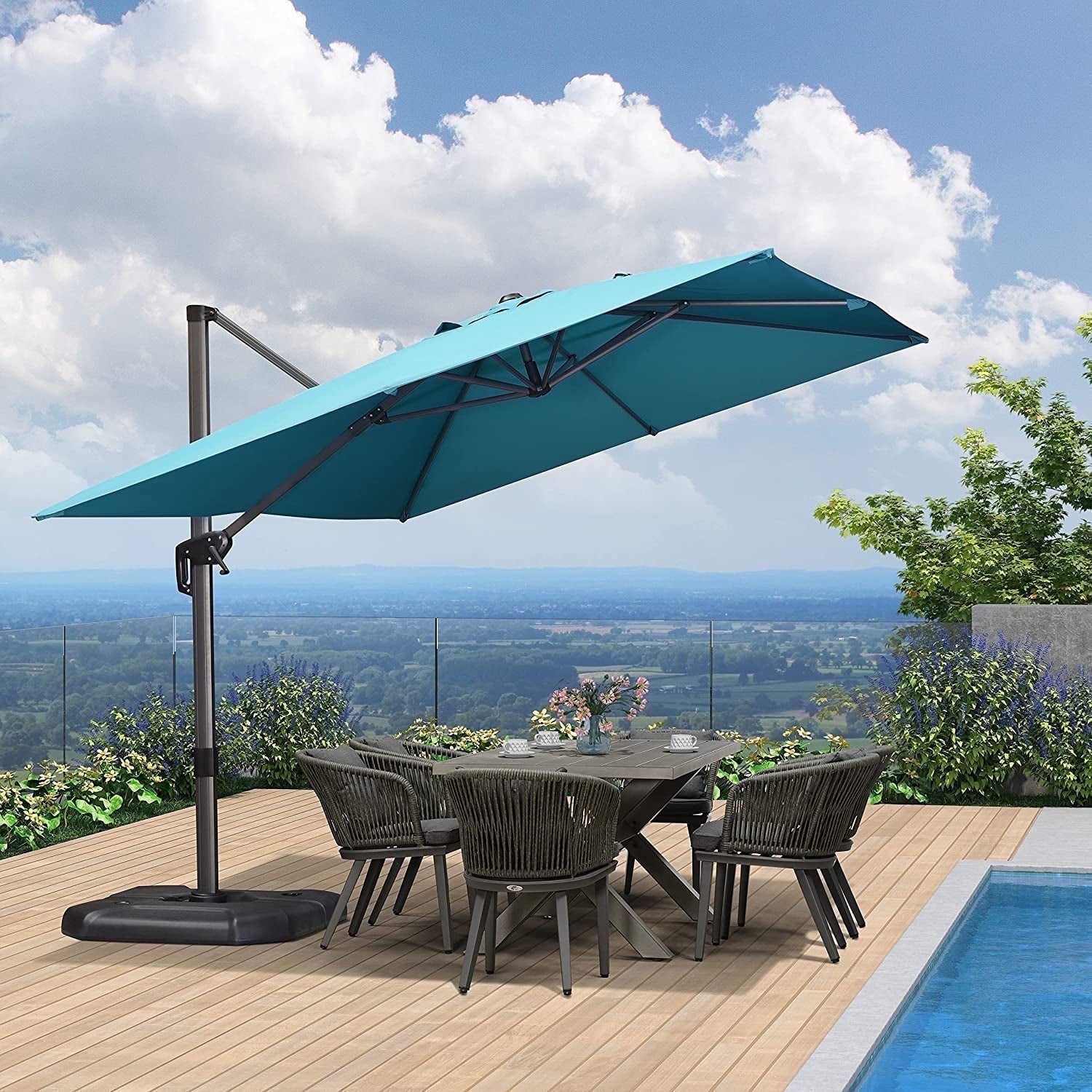 PURPLE LEAF 10x10 Ft Cantilever Umbrella Square Outdoor Patio Umbrella Large Offset Hanging Umbrella Aluminum Umbrella with 360°Rotation Adjustable Garden Pool Umbrella,Gray