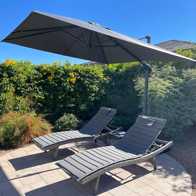 PURPLE LEAF 10x10 Ft Cantilever Umbrella Square Outdoor Patio Umbrella Large Offset Hanging Umbrella Aluminum Umbrella with 360°Rotation Adjustable Garden Pool Umbrella,Gray
