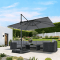 PURPLE LEAF OUTDOOR 10x13 FT Extra Large Rectangle Cantilever Umbrella with Base - 360° Rotating Heavy-Duty Aluminum Frame, Waterproof Graphite Grey Patio Sunshade for Oversized Pool Deck & Backyard