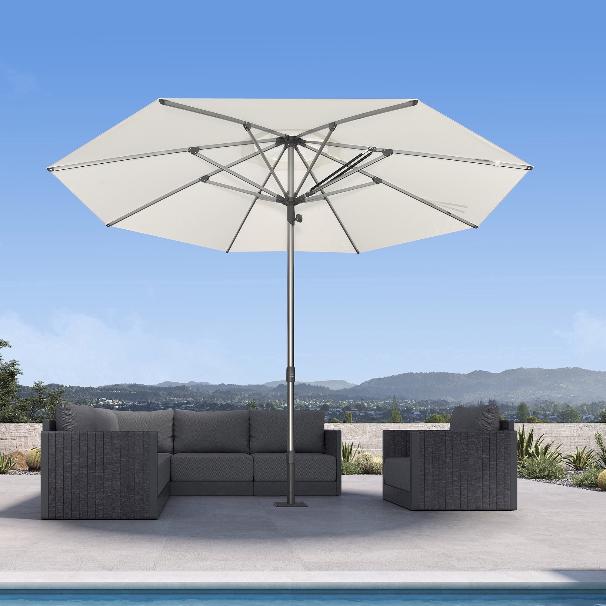 PURPLE LEAF OUTDOOR 16 x 16 FT Extra Large Rectangle Patio Market Table Sun Umbrella Heavy-Duty with Semi-Auto Open Maximum Coverage for Restaurant Hotel Resort Cafe Poolside Beige