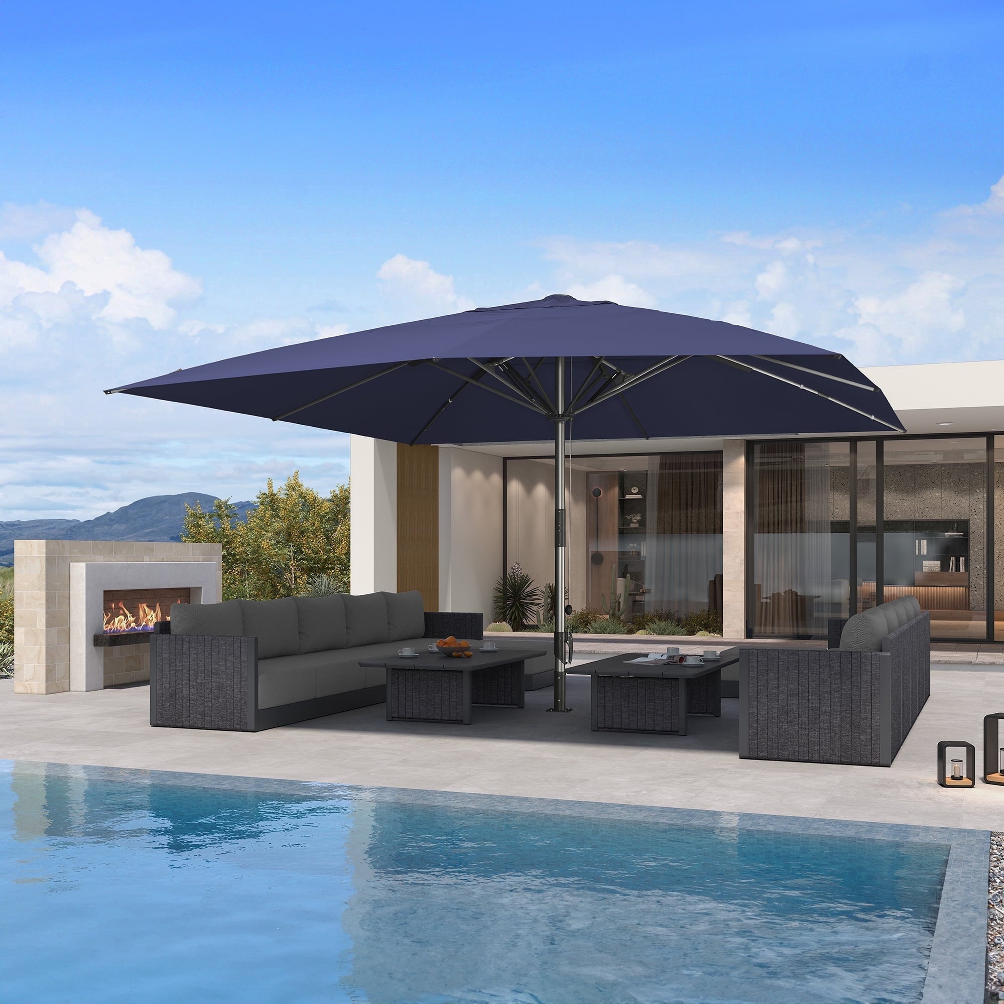 PURPLE LEAF OUTDOOR 16 x 16 FT Extra Large Rectangle Patio Market Table Sun Umbrella Heavy-Duty with Semi-Auto Open Maximum Coverage for Restaurant Hotel Resort Cafe Poolside Beige