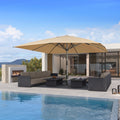 PURPLE LEAF OUTDOOR 16 x 16 FT Extra Large Rectangle Patio Market Table Sun Umbrella Heavy-Duty with Semi-Auto Open Maximum Coverage for Restaurant Hotel Resort Cafe Poolside Beige