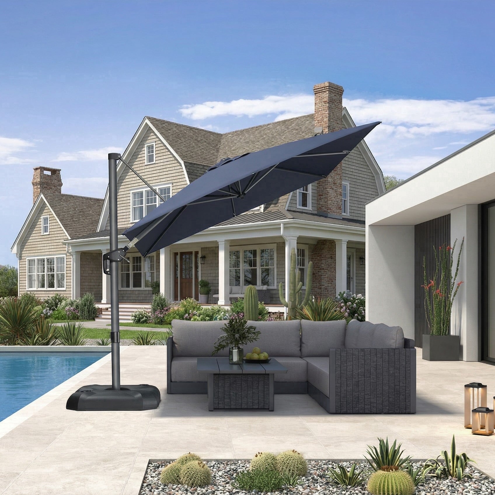 PURPLE LEAF OUTDOOR 10x13 FT Extra Large Rectangle Cantilever Umbrella with Base - 360° Rotating Heavy-Duty Aluminum Frame, Waterproof Graphite Grey Patio Sunshade for Oversized Pool Deck & Backyard